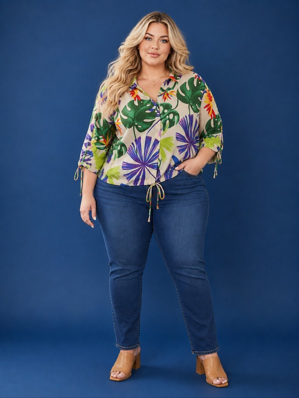 MARC New York Tropical Floral Print Button Down Blouse Women PLUS SIZE 3X Boho